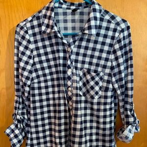 Women's Navy Checkered Button Down Shirt